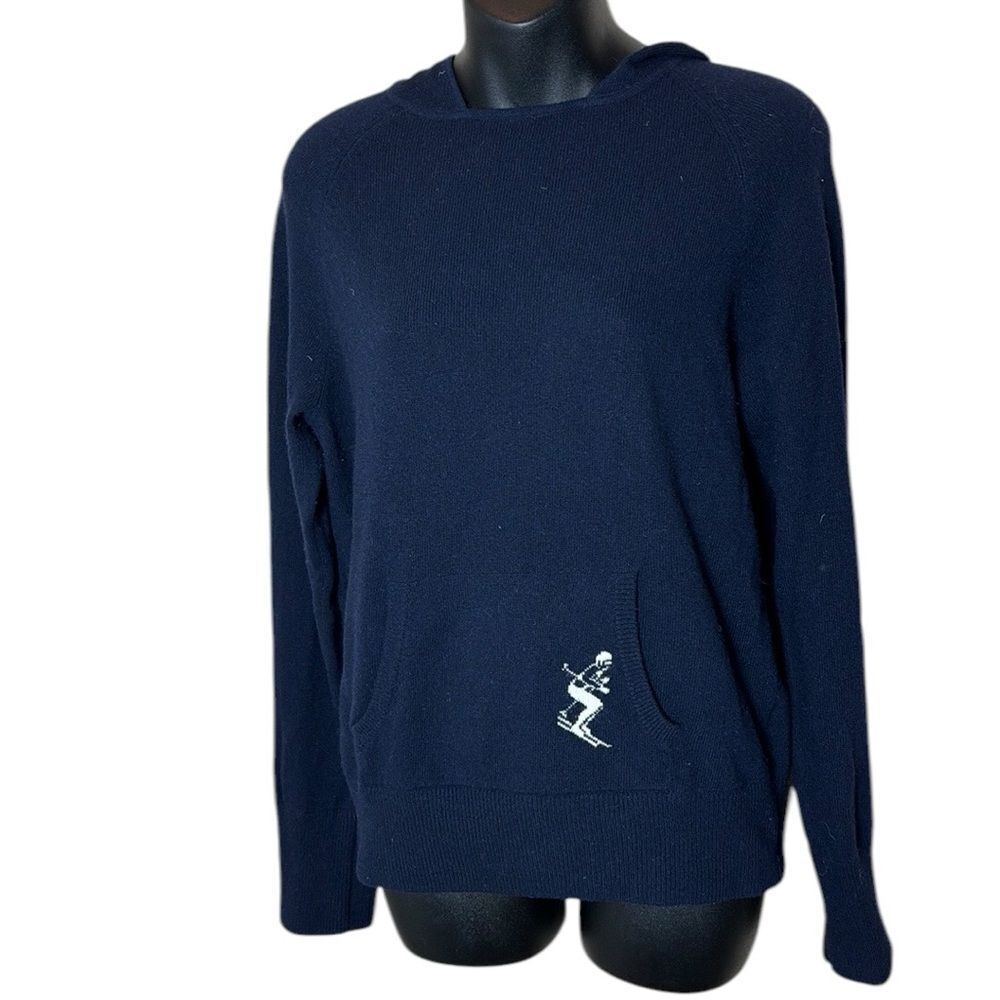 J. Crew Navy Blue Hooded Sweater with Skiing Embroidery